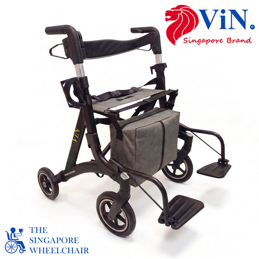Rollator with wider seat, Adjustable Height Handle, Flip-up Footrest, Lightweight Anti Rust, Removable Rollator Storage Bag, Dual Brake System. Comfortable and portable