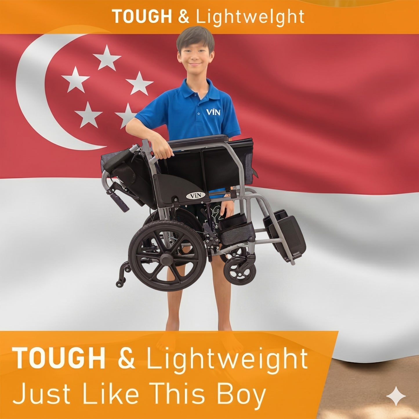 Pushchair with Anti Tipper, fixed armrest and legrest. Durable, lightweight, and comfortable for everyday use.