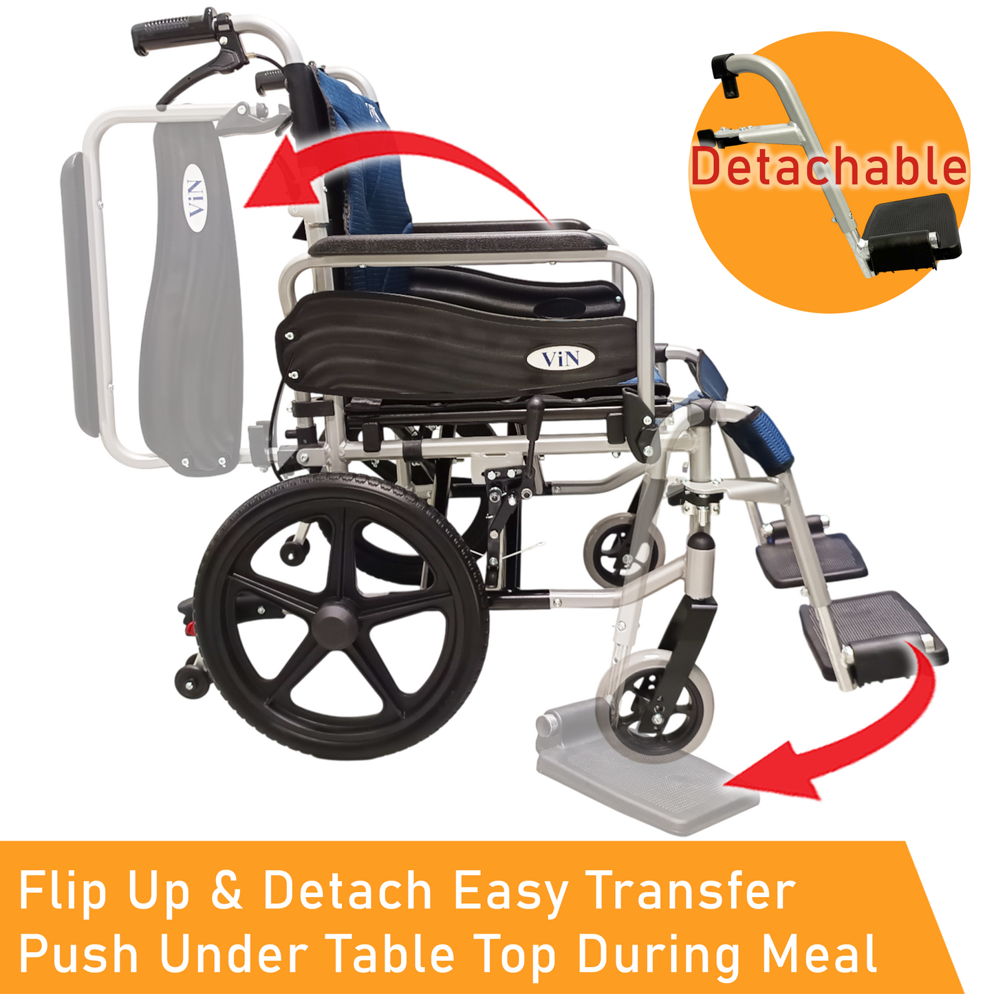 ViN-46A5S-20 Extra Wide Detachable Wheelchair 20" Seat [Holds 120kg] Pushchair