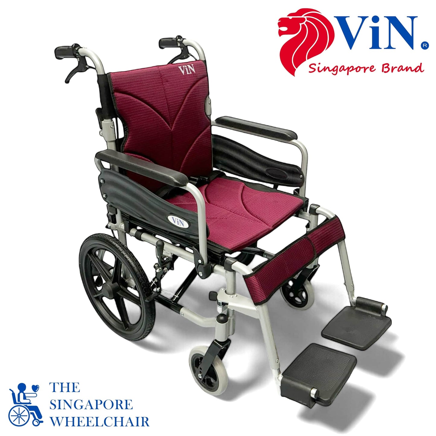 ViN-46A5S-18 Lightweight Detachable Wheelchair with Washable Cushion [18 Inch Seat] Pushchair