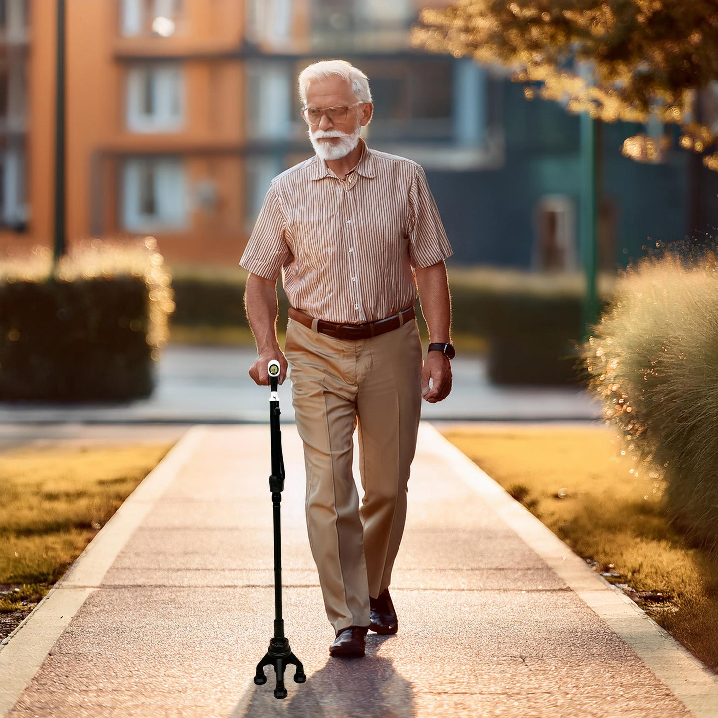 ViN WS03 | Aluminum Cane + 4 Section Adjustable + With Lights + Foldable + Assist Handle + Anti-Slip + Silky Safety Strap + 360-degree Rotation + Pivoting Base
