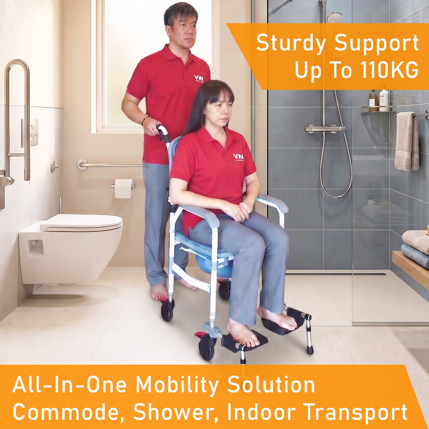 ViN-K06 Shower Commode Aluminum Toilet chair for Indoor [Foldable]