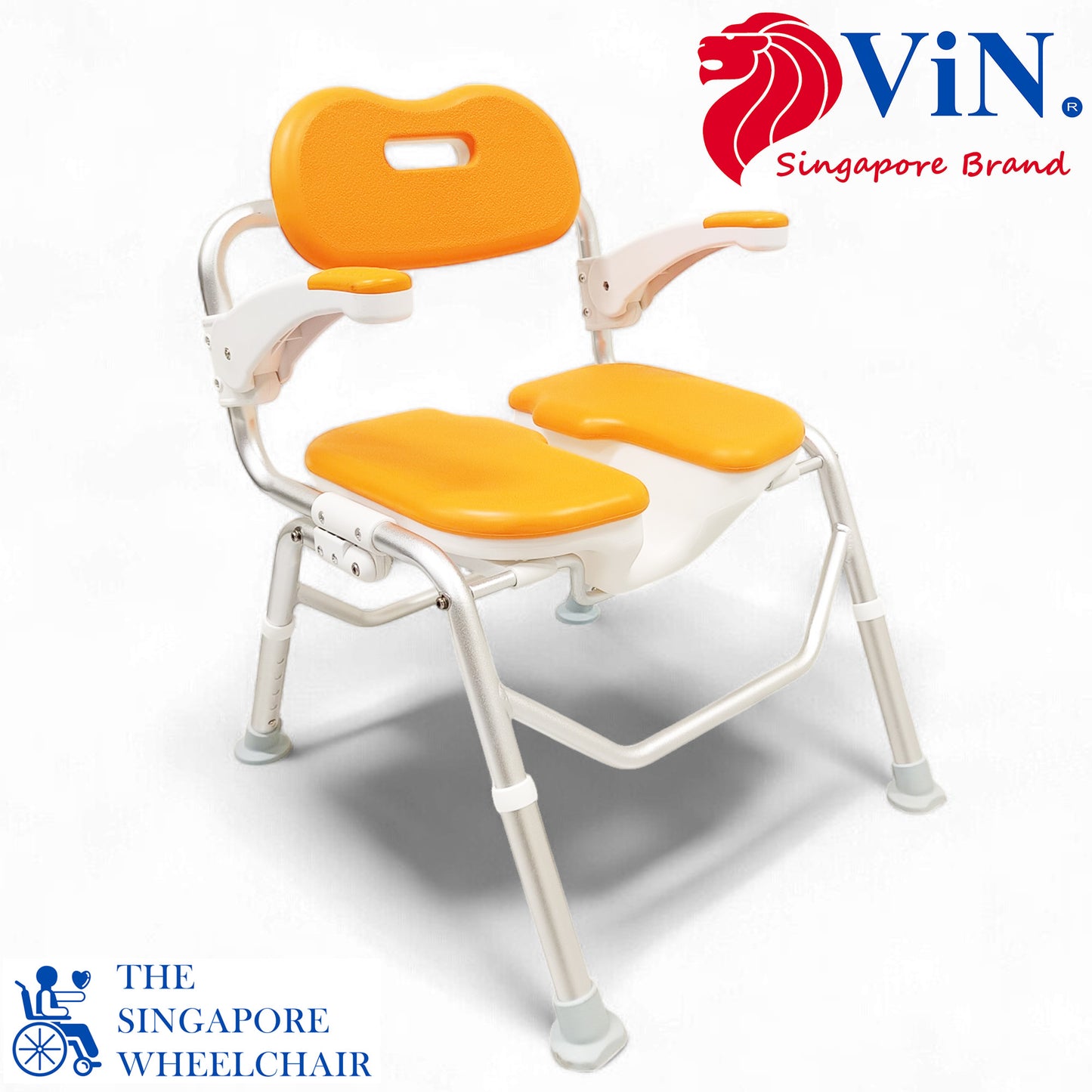 ViN SC01 Shower Chair, foldable commode with waterproof cushion, flip armrest, and U-shape design for easy cleaning