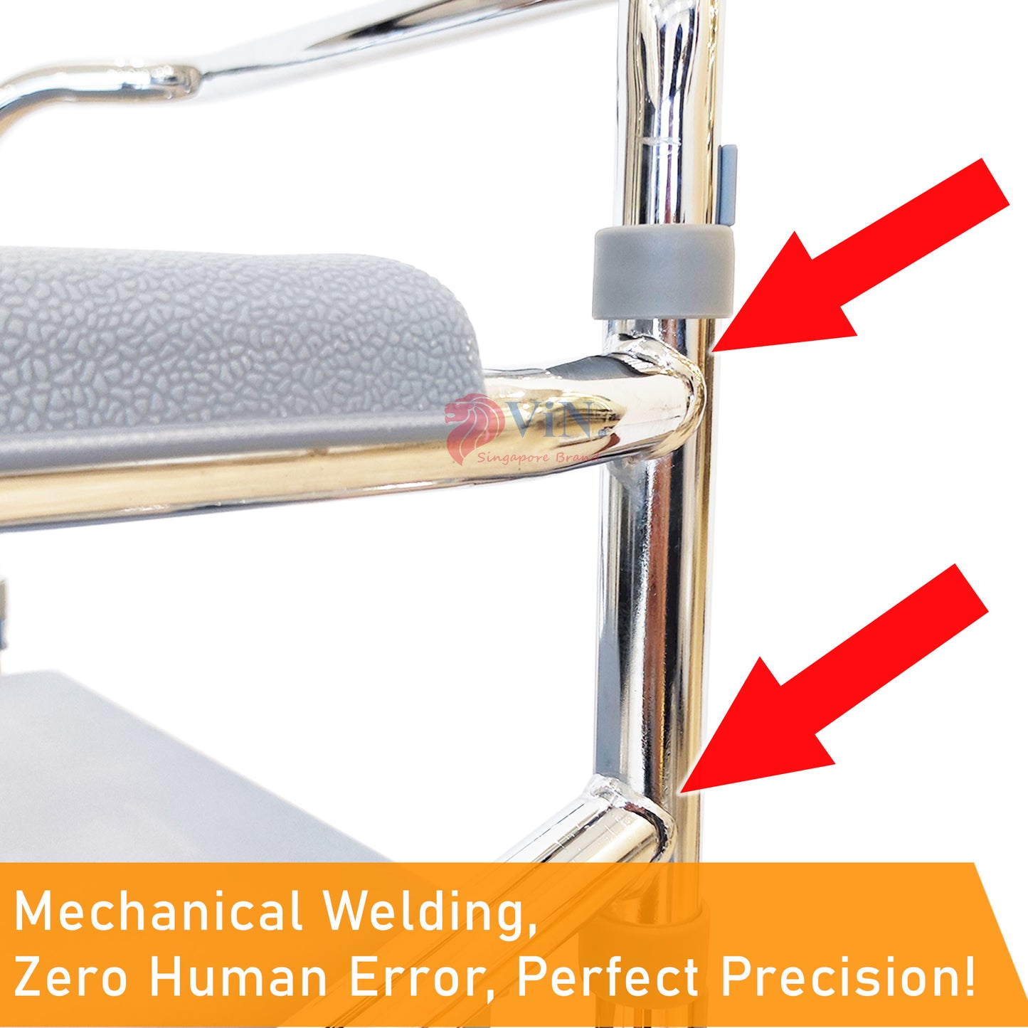 ViN K03 | Commode Chair - Foldable + Adjustable height + 4 Lockable Wheels