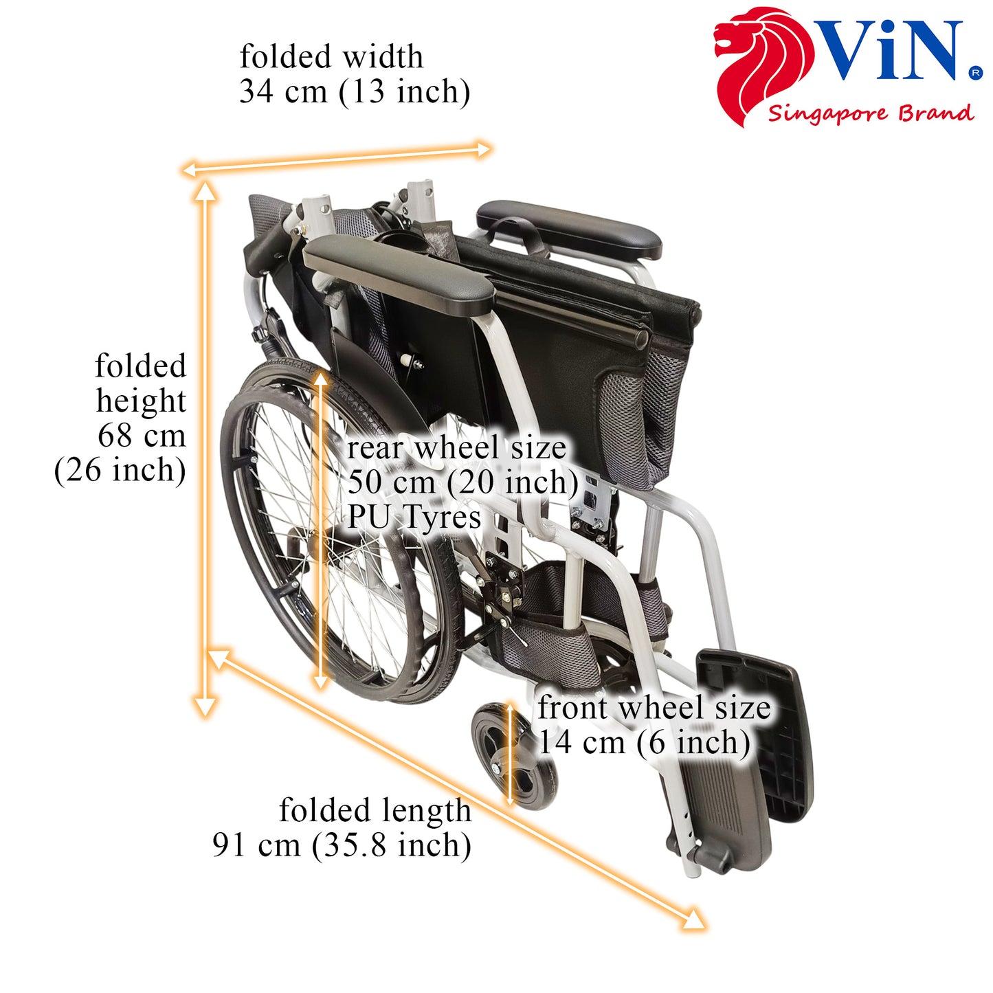 ViN-11AAT | Lightweight Standard Wheelchair with Anti Tipper 13kg [Self-Propelled]