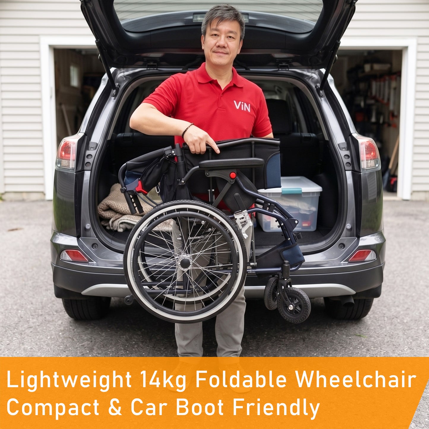 Foldable self-propelled wheelchair with ergonomic seat, washable cushion, flip-up armrests and leg rests, dual brakes, off-road casters and anti-tipper, compact design for car boot and airplane travel
