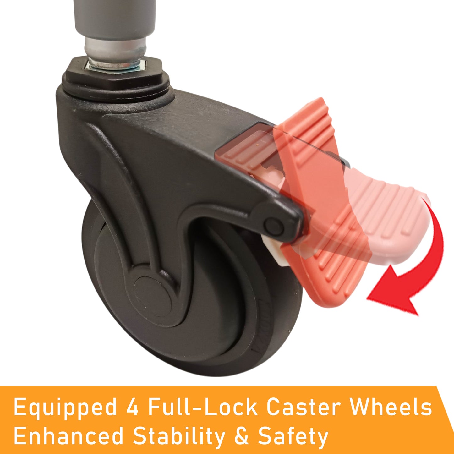 ViN-K06 aluminum shower commode chair, foldable and detachable 3-in-1 toilet chair for indoor use, wheelchair and shower use, with 4 full-lock caster wheels, safety belt, anti-tip device, flip-up push handles and footrests, removable bucket, and cushioned seat.