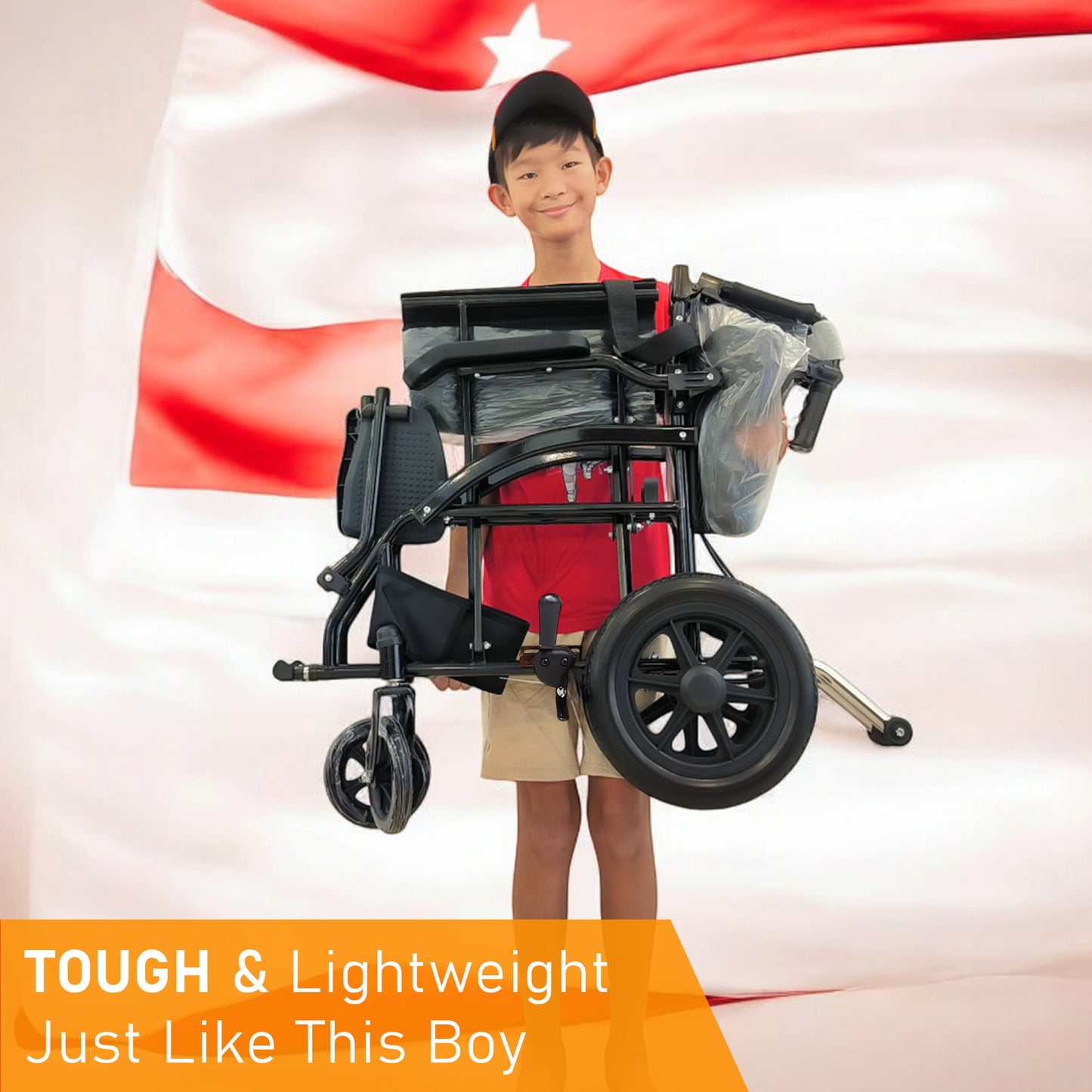 ViN DY820 Pushchair, compact wheelchair with Washable Cushion, flip-up armrest, retractable footrest, and anti-tipper safety