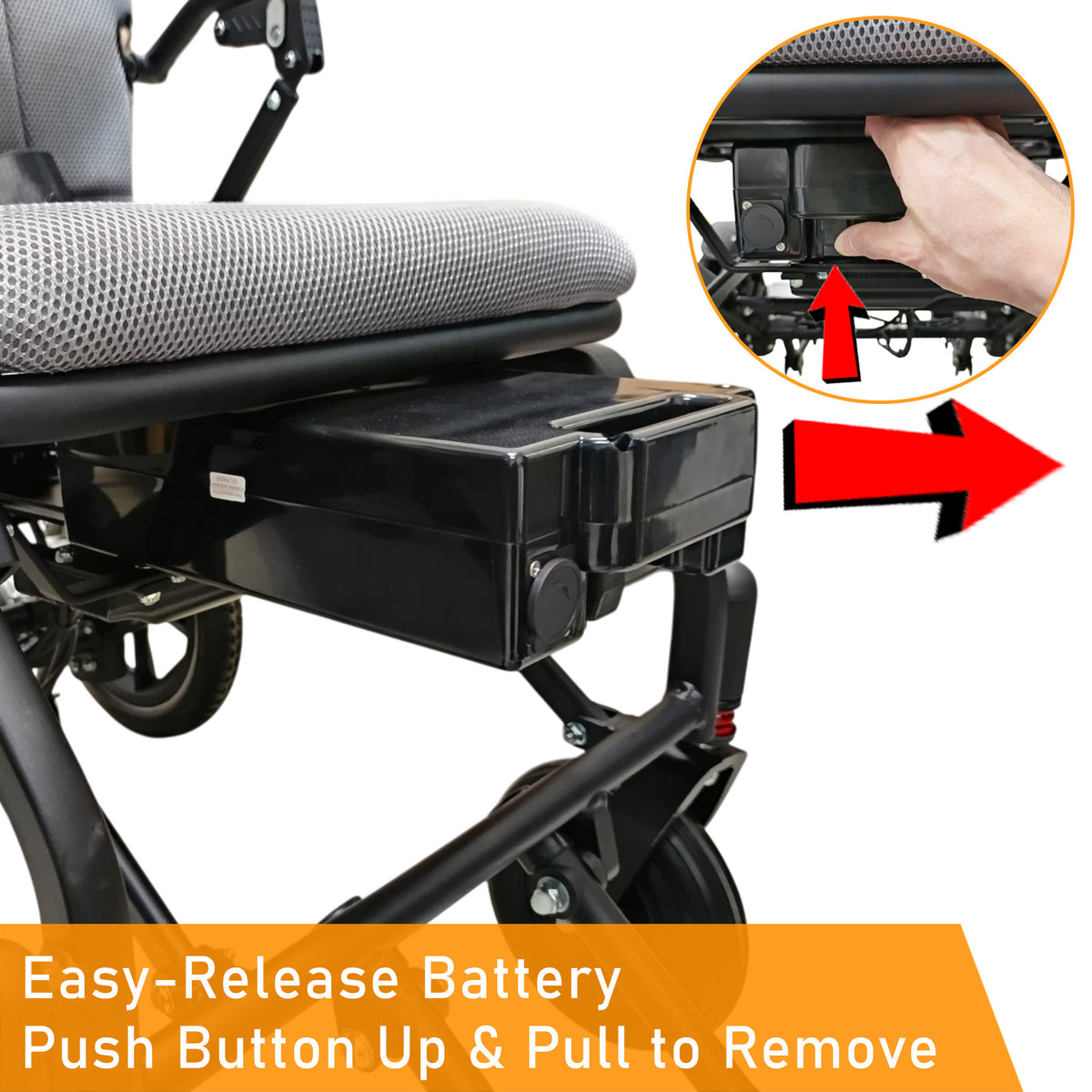ViN-46A9 Motorised Electric Wheelchair with LTA approval, long-lasting battery, thick rust-resistant aluminium frame, flip-up armrests and anti-tipper for safe mobility.