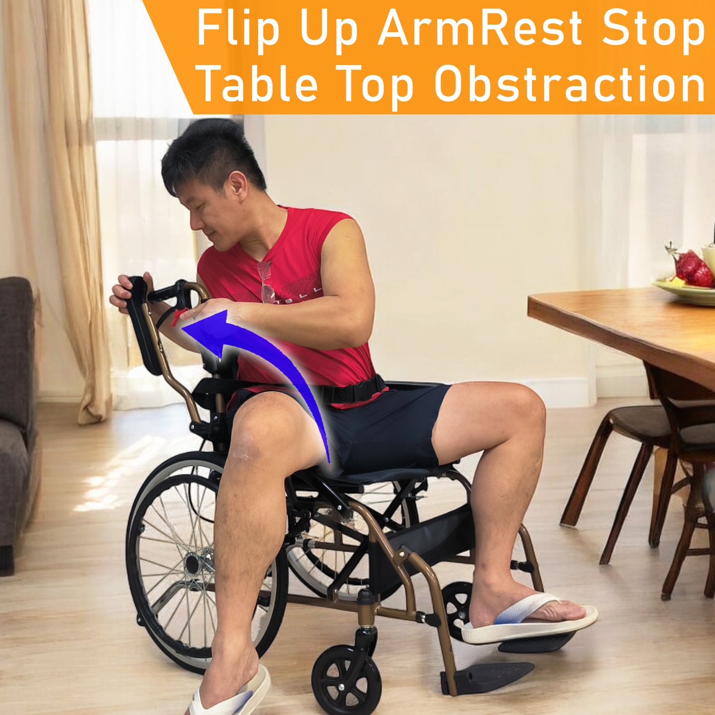 ViN DY878 Self Propelled Wheelchair, washable cushion, durable model with flip-up armrest, retractable footrest, and safety design