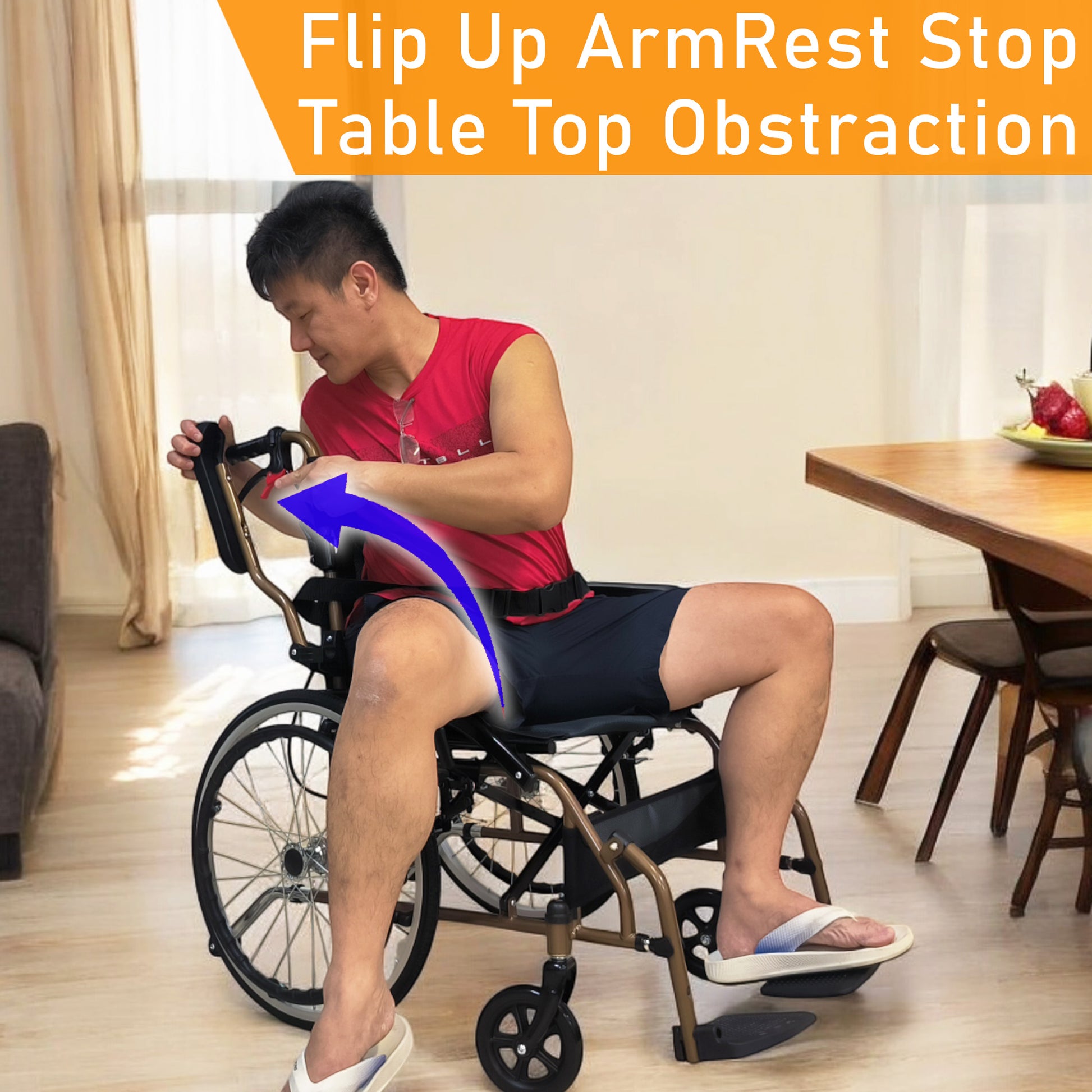 ViN DY878 Self Propelled Wheelchair, washable cushion, durable model with flip-up armrest, retractable footrest, and safety design