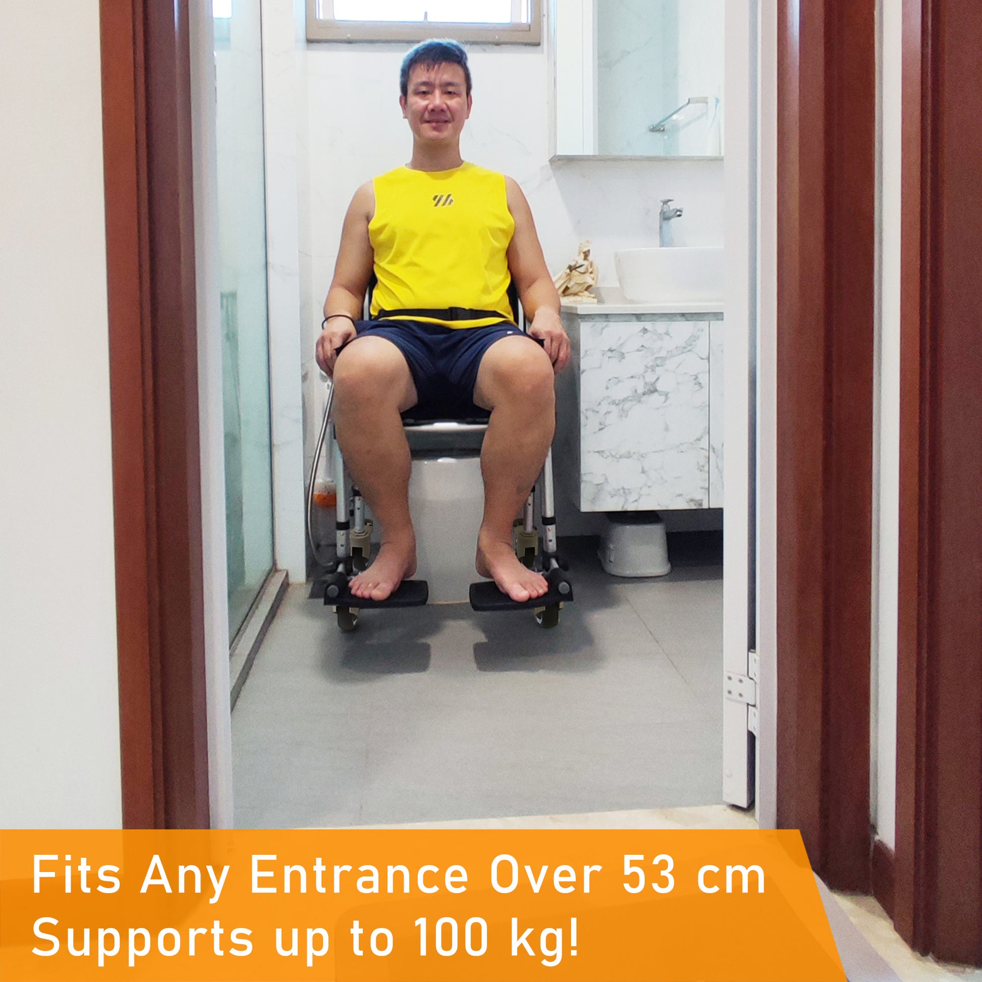 ViN Z05 Shower Commode Wheelchair, foldable commode chair with adjustable height, lockable wheels, and flip-down armrest