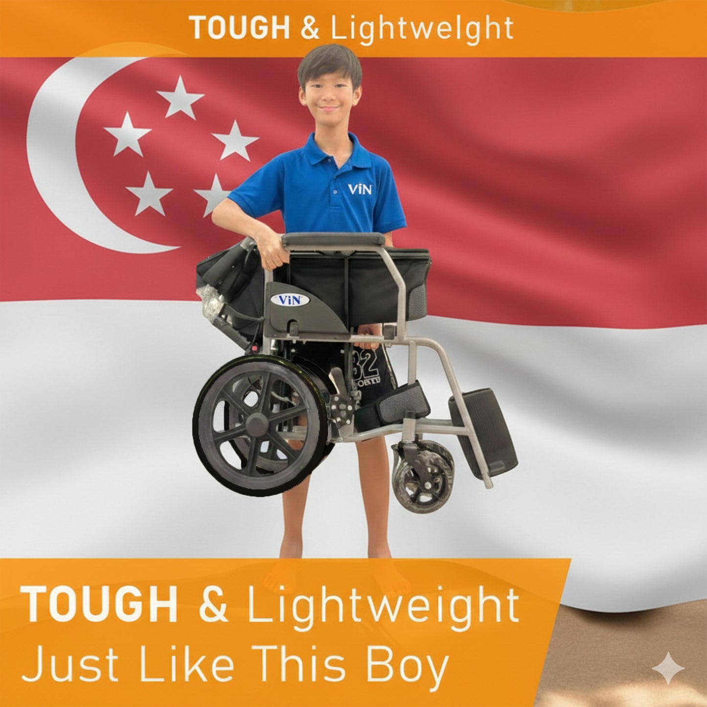 ViN 11AS Pushchair, compact travel wheelchair with fixed armrest and fixed legrest, easy for caregivers