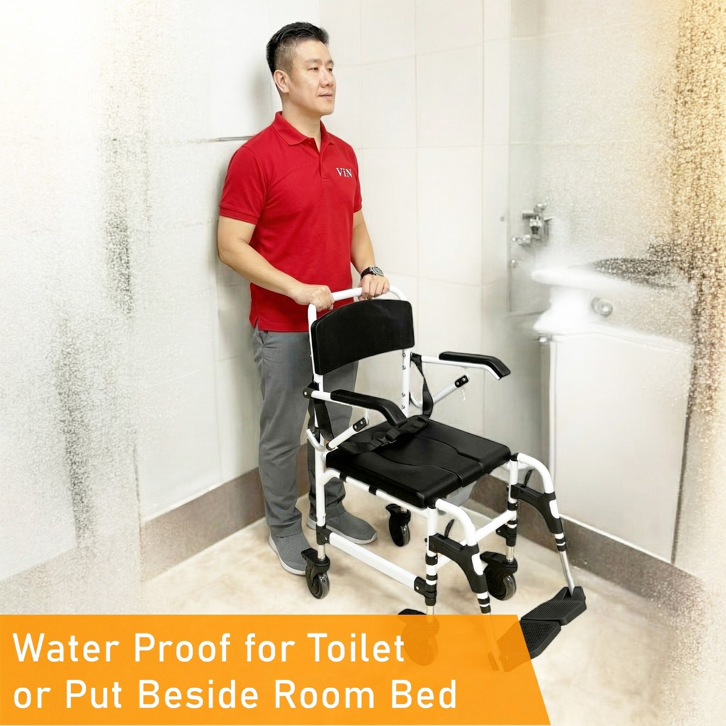 ViN-K08 Shower Commode Aluminum Toilet chair for Indoor with PU Seat [Hold 125 kg]