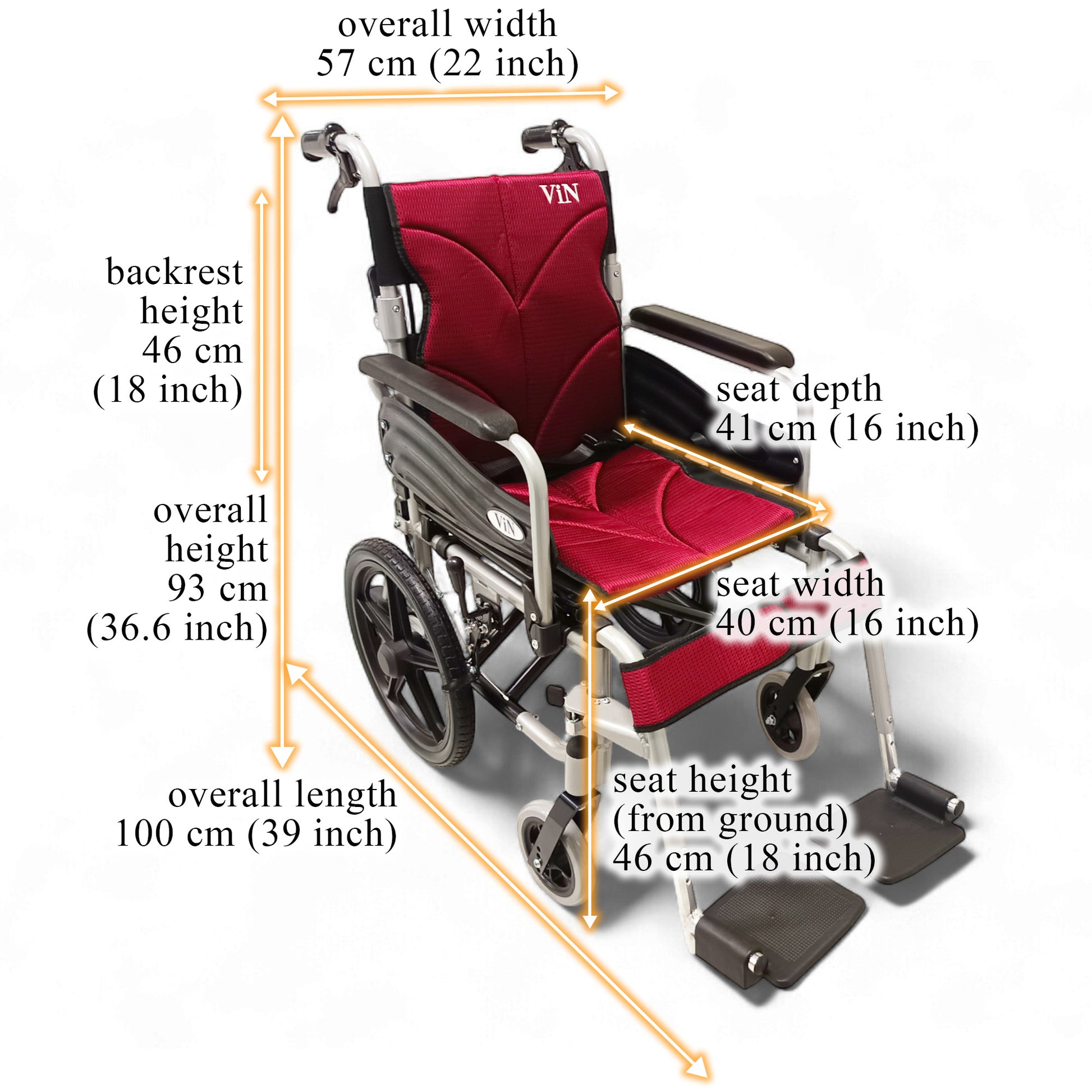 ViN 46A5S, 16 inch Pushchair, Washable Cushion, Flip-up Armrest and Detachable Legrest with adjustable Anti Tipper