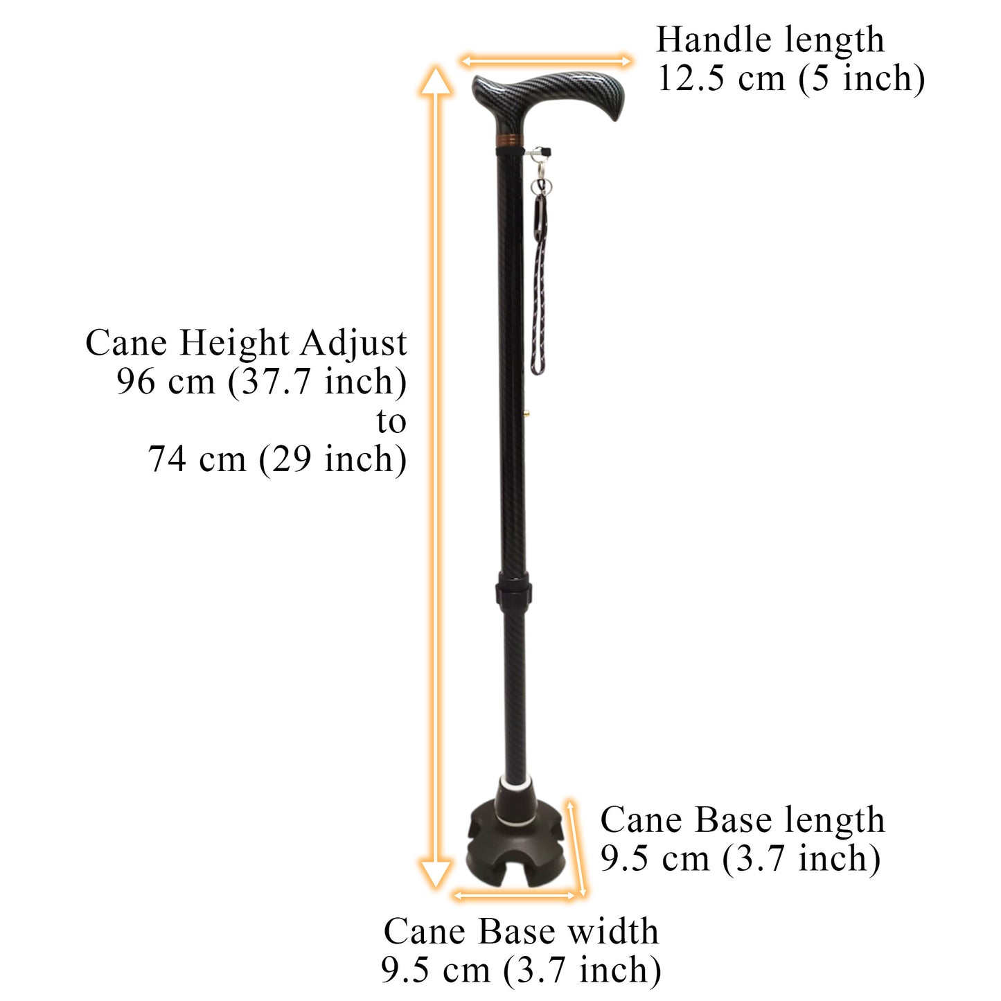 ViN-WS08 | Carbon Fiber Cane + Ultra lightweight 0.2 kg + Self-Standing + 360 Degree Turn + 10 Section Adjustable +  Anti-Slip + Safety Strap + Flexible Tip