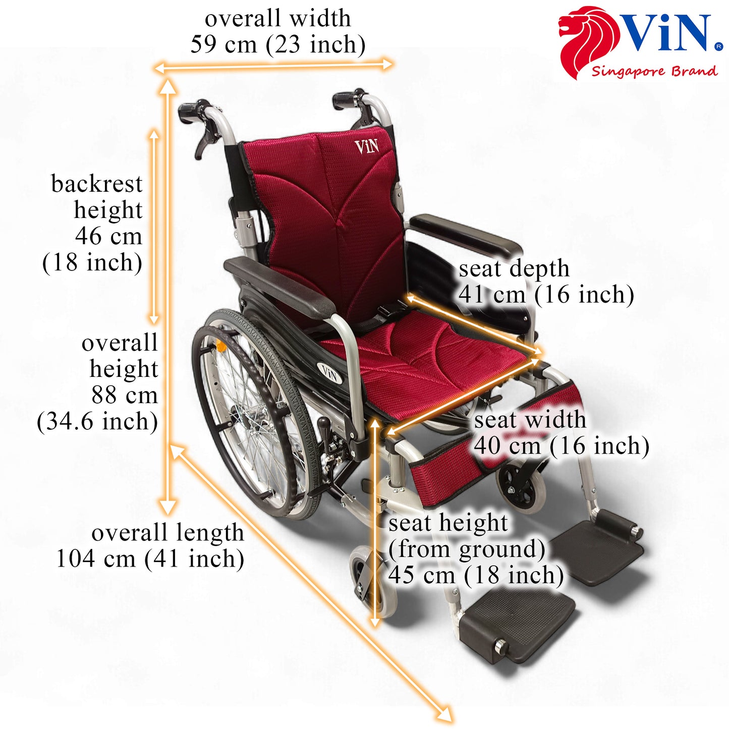 ViN-46A5M-16 Narrow Detachable Wheelchair [16 Inch Seat] Self Propelled