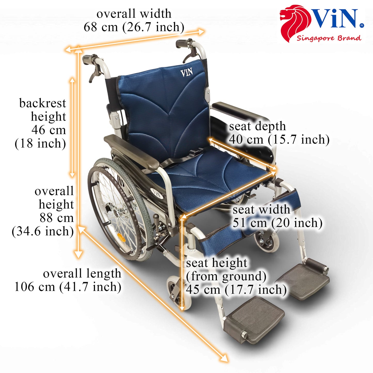 ViN-46A5M-20 self propelled wheelchair with 20 inch extra wide seat