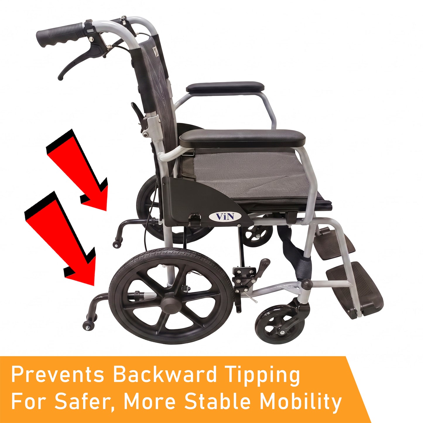 Pushchair with Anti Tipper, fixed armrest and legrest. Durable, lightweight, and comfortable for everyday use.