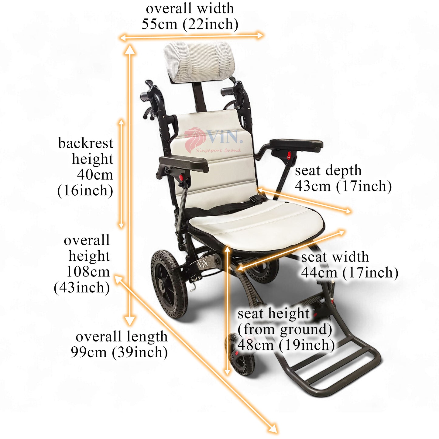ViN-Q19 | Travel Recliner Pushchair - Flip-up Armrest & Footrest + Haversack bag Carrier + Cabin Approved Size + Adjustable Headrest