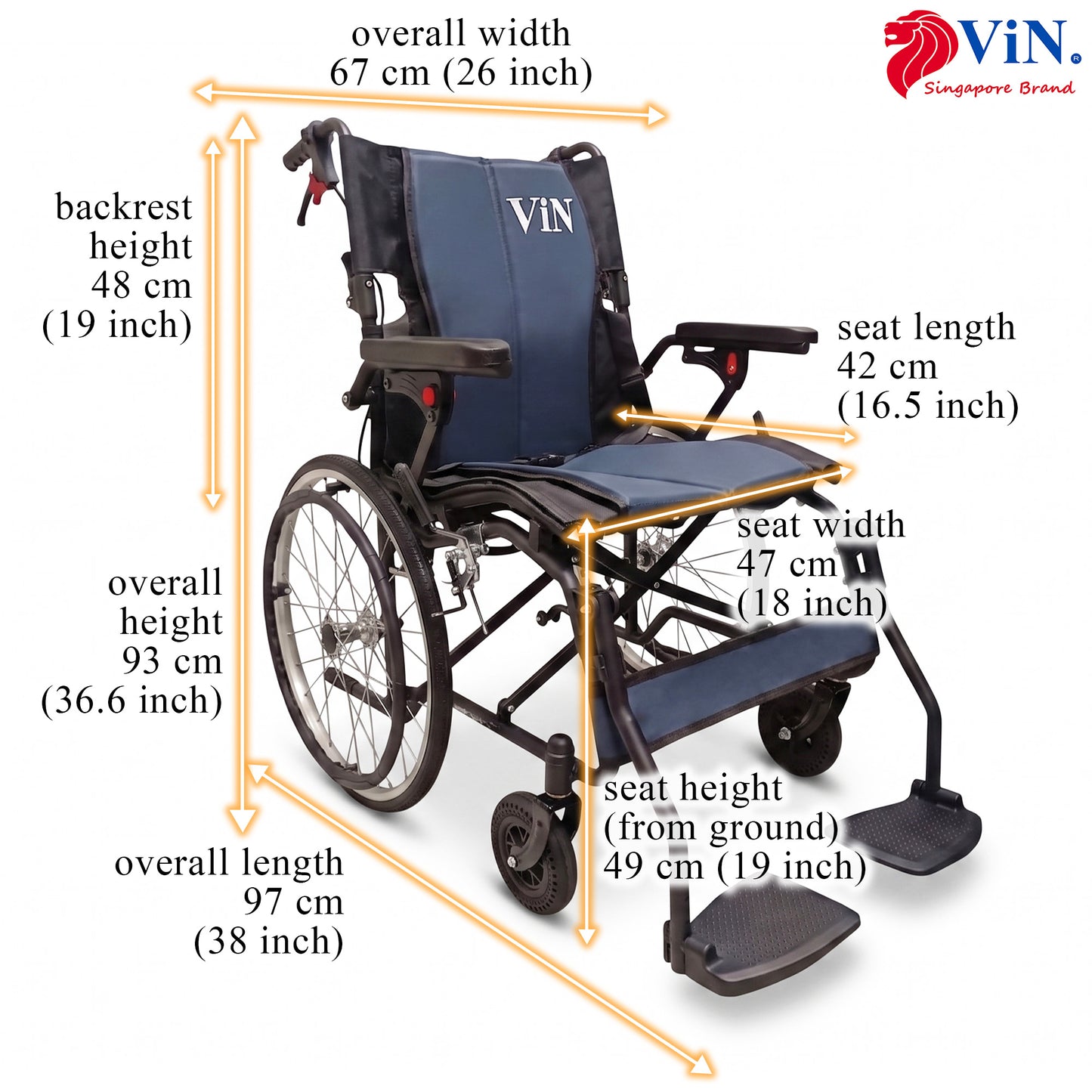 ViN-Curvi-S3 Foldable Wheelchair with Washable Cushion Self-Propelled