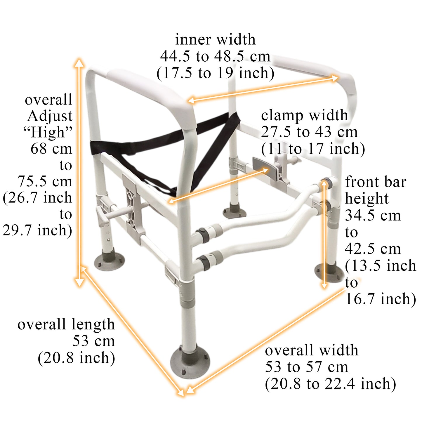 ViN-THR01 | Adjustable Toilet Bowl Armrest + Height & Width Adjustable + 4 Anti-Slip Suction Cup Feet + Dual Clamp system + Multiple Angle Control + Fits any toilet