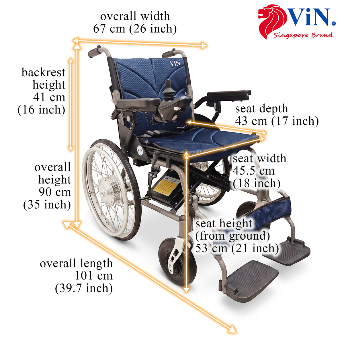 ViN-46A14-BW | Motorised Electric with Self Propelled Wheelchair +LTA Approved +Aluminum lightweight Anti Rust +Armrest Flip Up +Anti-Tipper