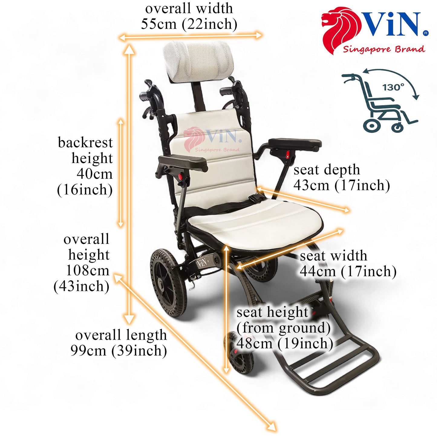 ViN-Q19 Reclining Travel wheelchair [Adjustable High Headrest]