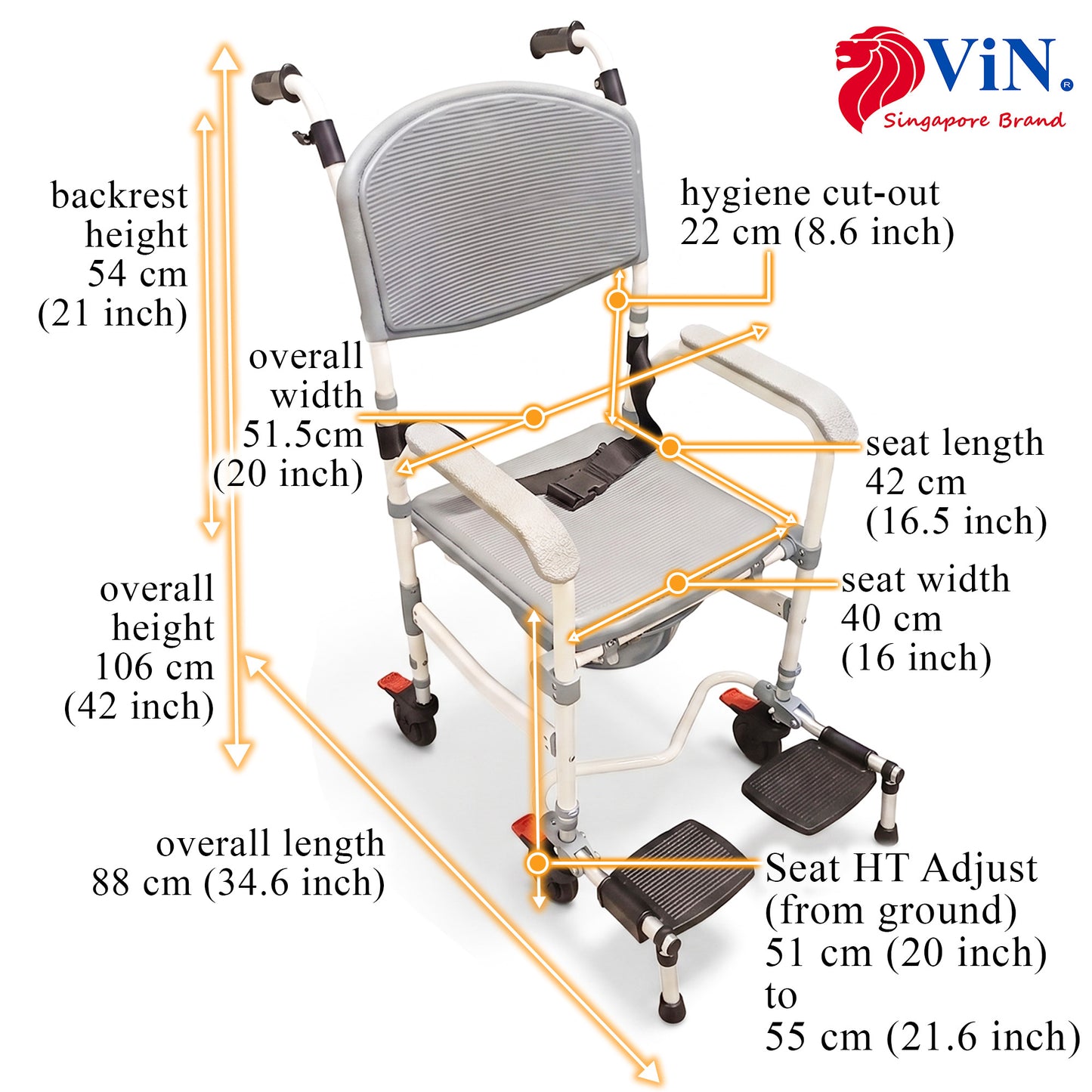 ViN-K06 Shower Commode Aluminum Toilet chair for Indoor [Foldable]