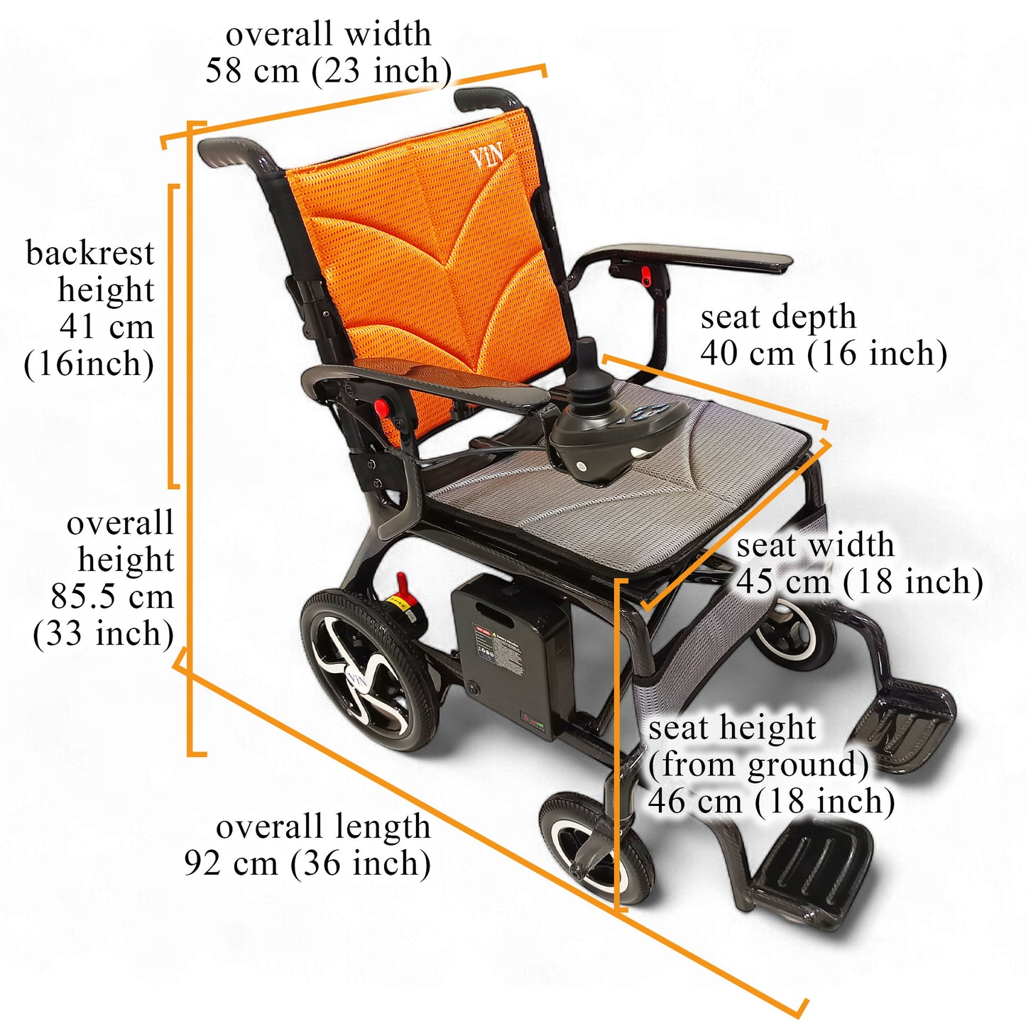 ViN-46A7 | Motorised Electric Wheelchair +Carbon Fiber Ultra lightweight Corrosion-Resistant +Armrest Flip Up +Detachable & Washable Cushion +Anti-Tipper