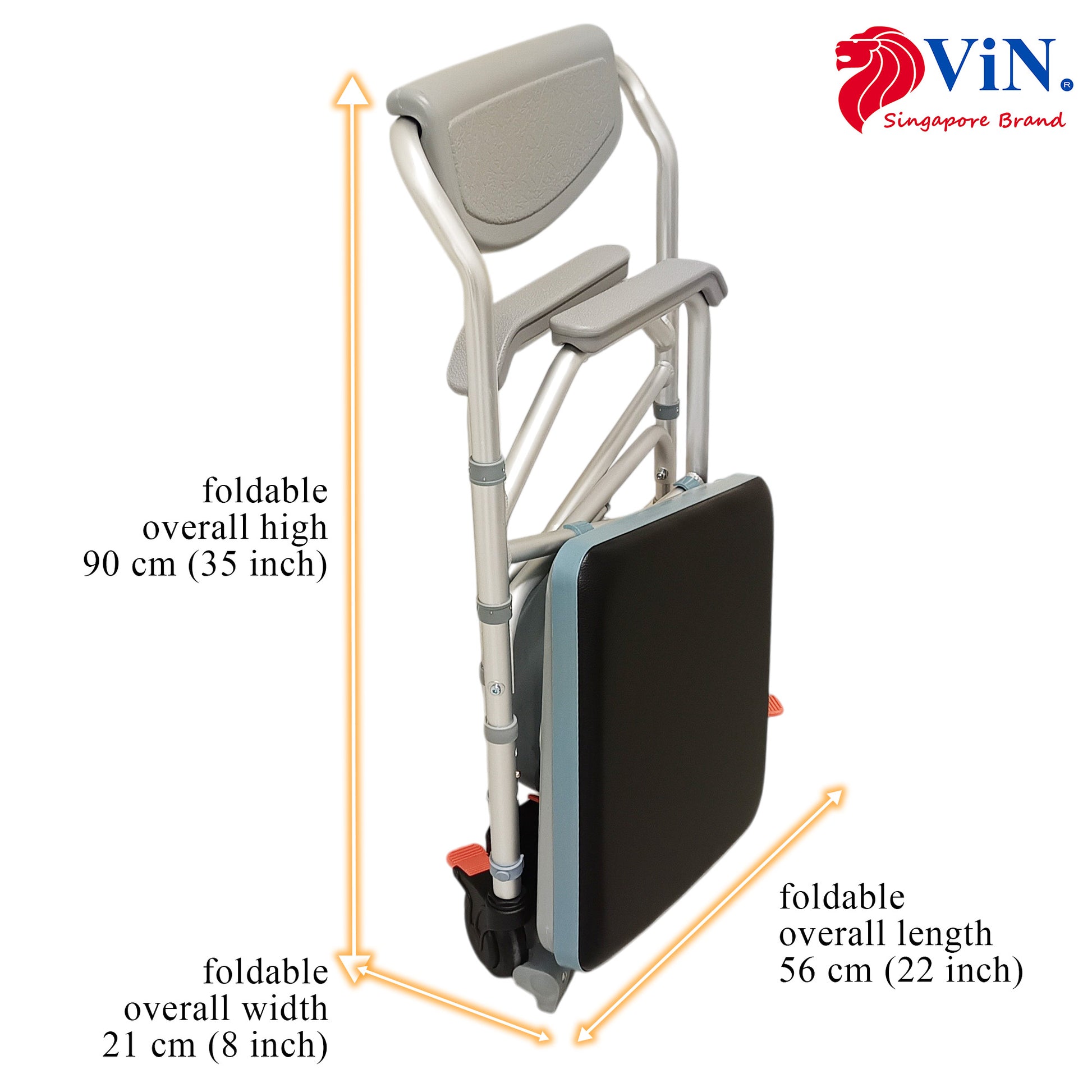 Foldable commode shower chair with adjustable height and anti-rust build. Comfortable, sturdy, and easy to clean.