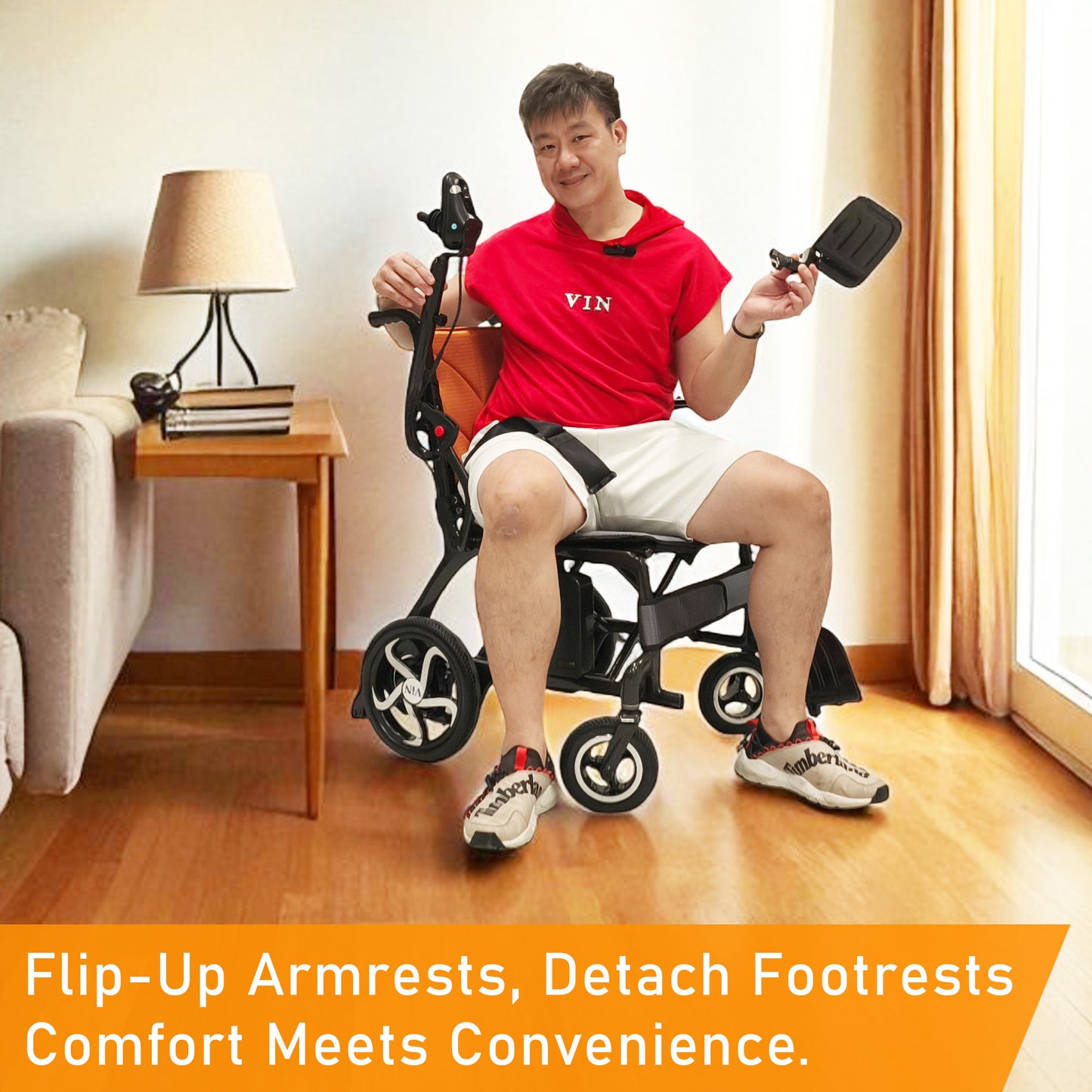 ViN-46A7 | Motorised Electric Wheelchair +Carbon Fiber Ultra lightweight Corrosion-Resistant +Armrest Flip Up +Detachable & Washable Cushion +Anti-Tipper