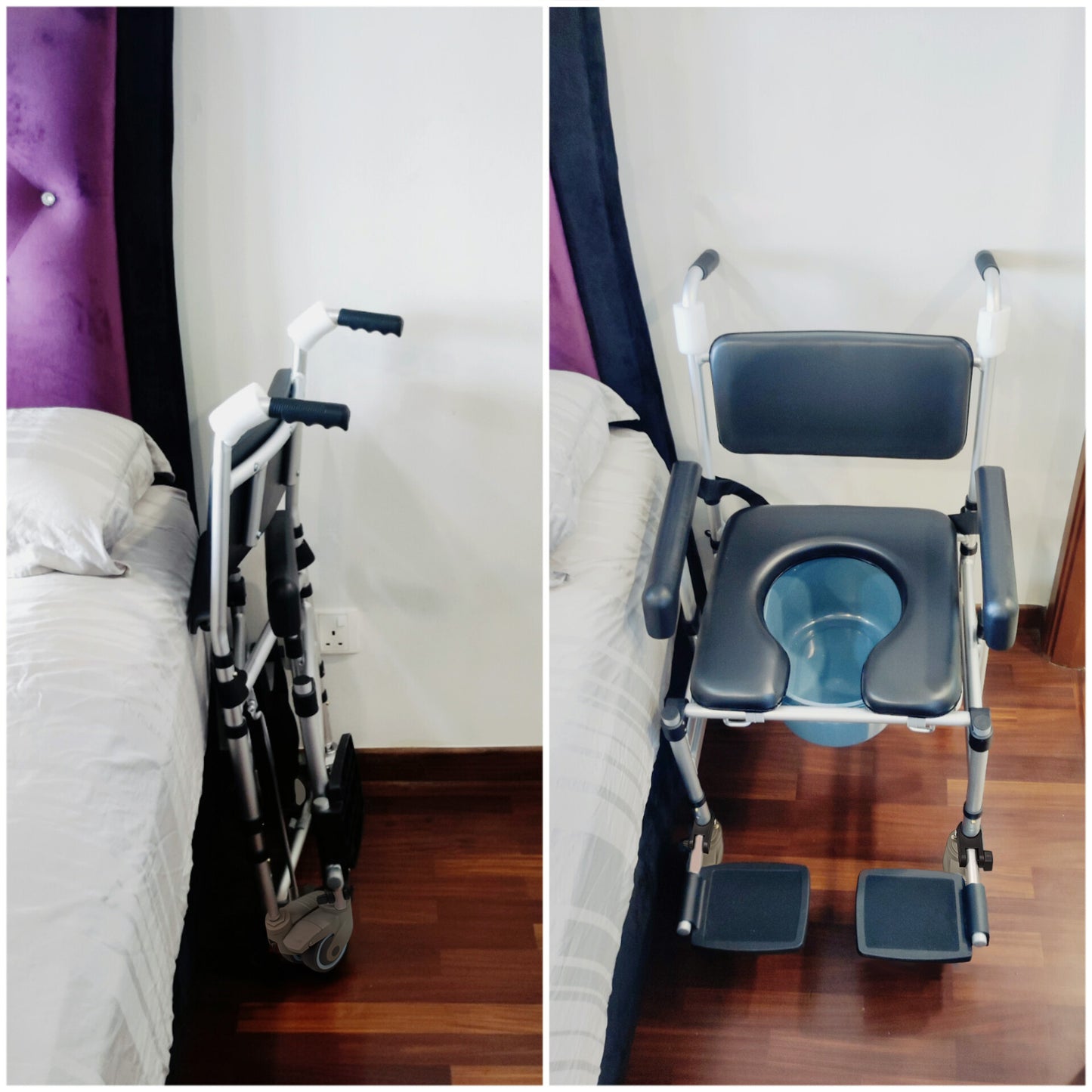 ViN Z05 | Shower Commode Indoor Wheelchair + Foldable + Adjustable height + 4 Lockable Wheels + Flip Down Armrest