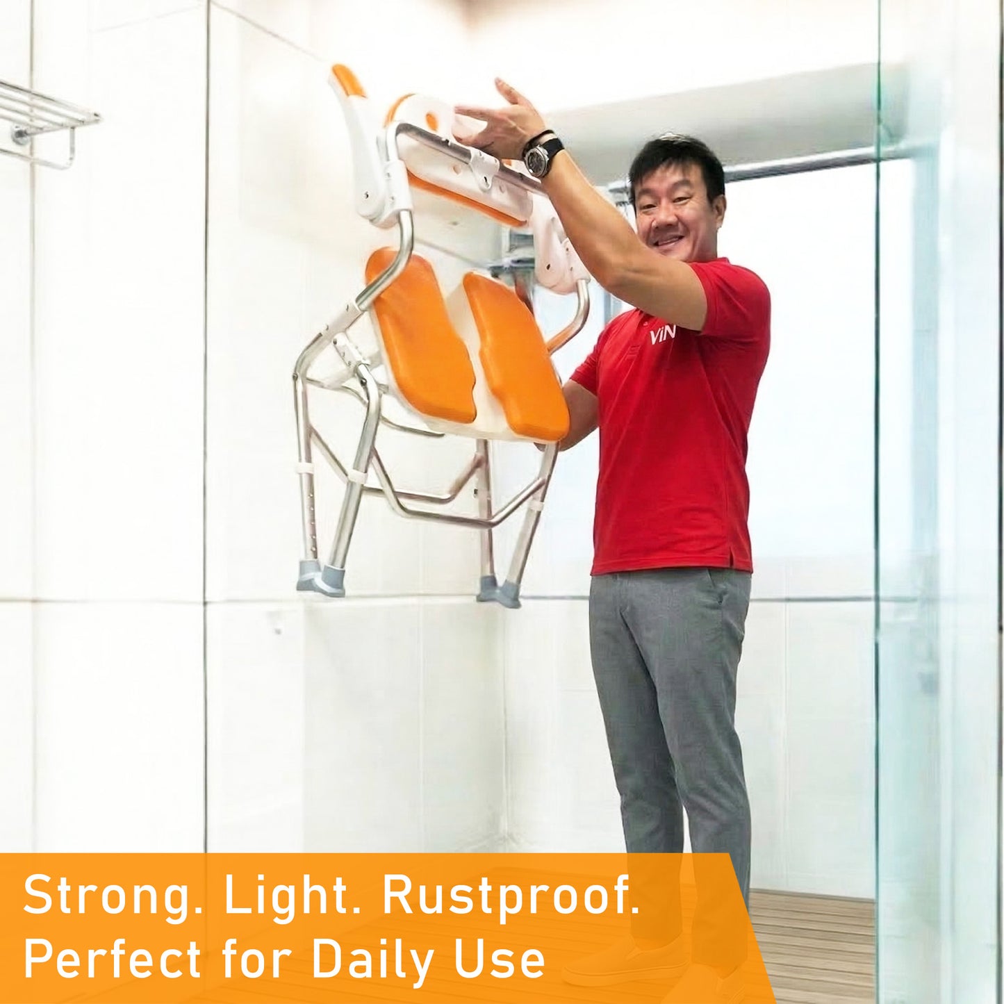 ViN-SC01 Foldable Shower Chair with U-Shape Private Cutout [Aluminum] Removable EVA Cushions