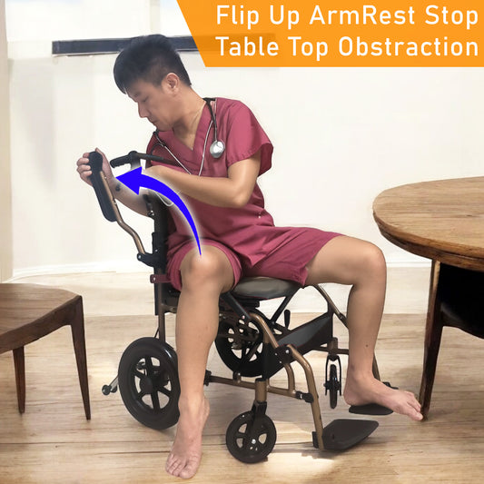 ViN DY820 Pushchair, compact wheelchair with Washable Cushion, flip-up armrest, retractable footrest, and anti-tipper safety