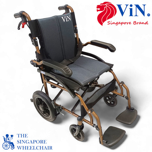 ViN DY820 Pushchair, compact wheelchair with Washable Cushion, flip-up armrest, retractable footrest, and anti-tipper safety
