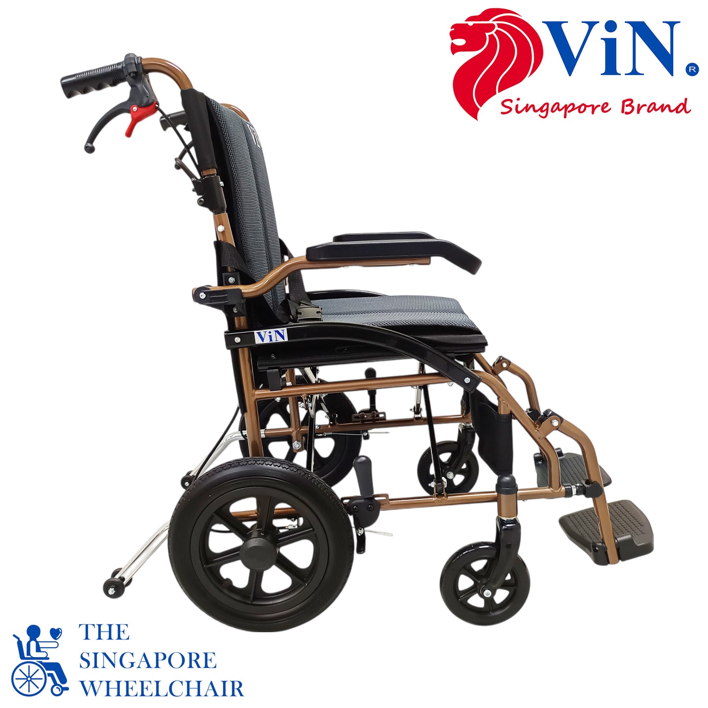 ViN DY820 Pushchair, compact wheelchair with Washable Cushion, flip-up armrest, retractable footrest, and anti-tipper safety