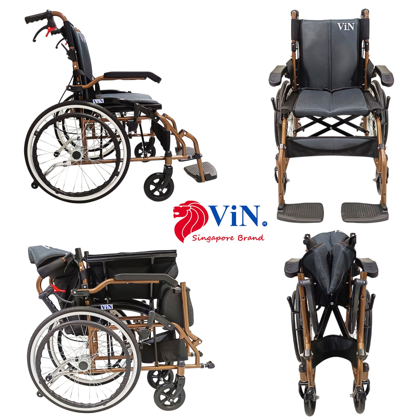 ViN DY878 Self Propelled Wheelchair, washable cushion, durable model with flip-up armrest, retractable footrest, and safety design