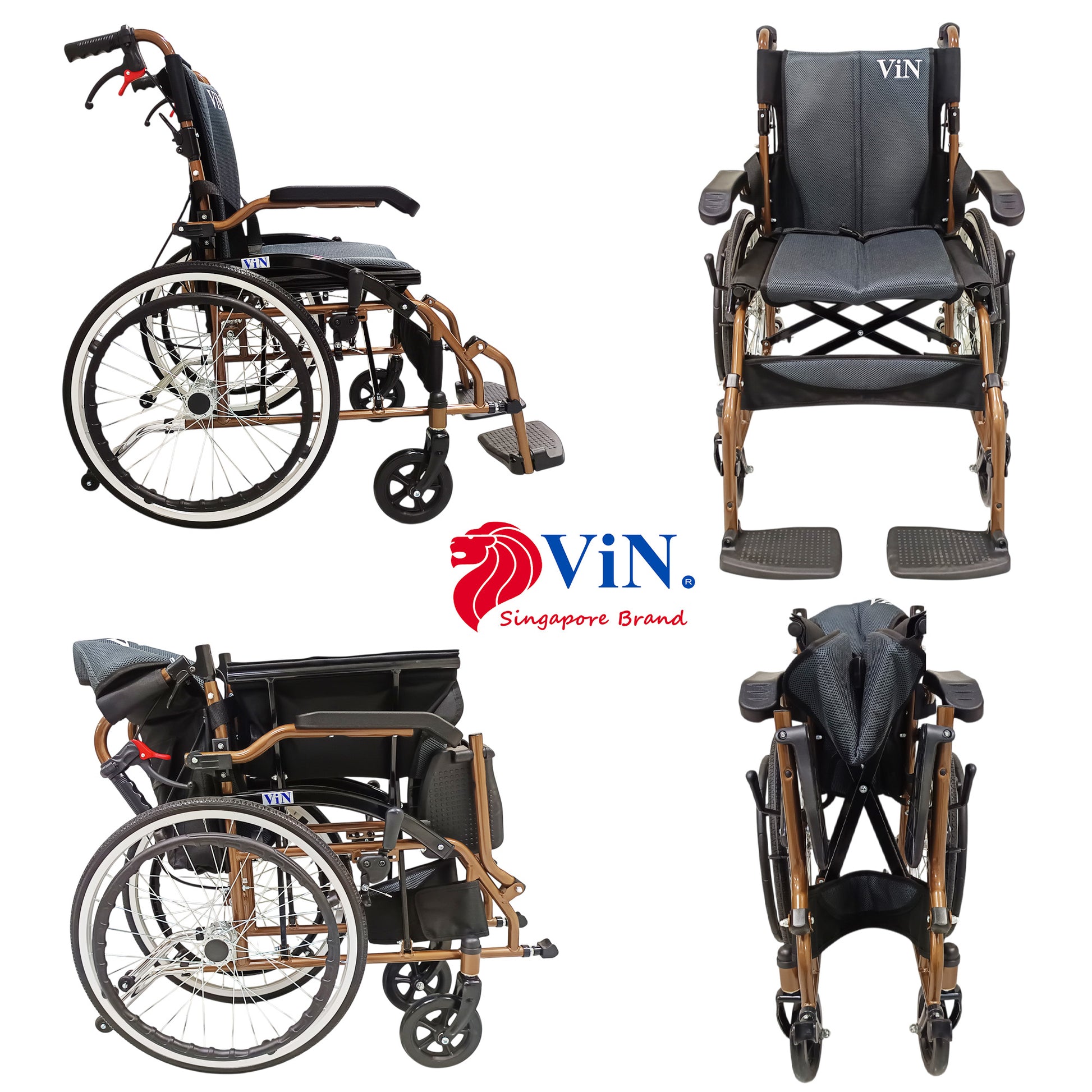 ViN DY878 Self Propelled Wheelchair, washable cushion, durable model with flip-up armrest, retractable footrest, and safety design