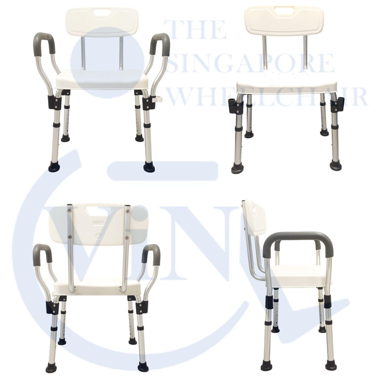 ViN-SC02 | Ultra Lightweight Shower Chair + Detachable Waterproof Armrest Soft Cushion + Height Adjustable + Slip Resistant + Strengthened Main Structure