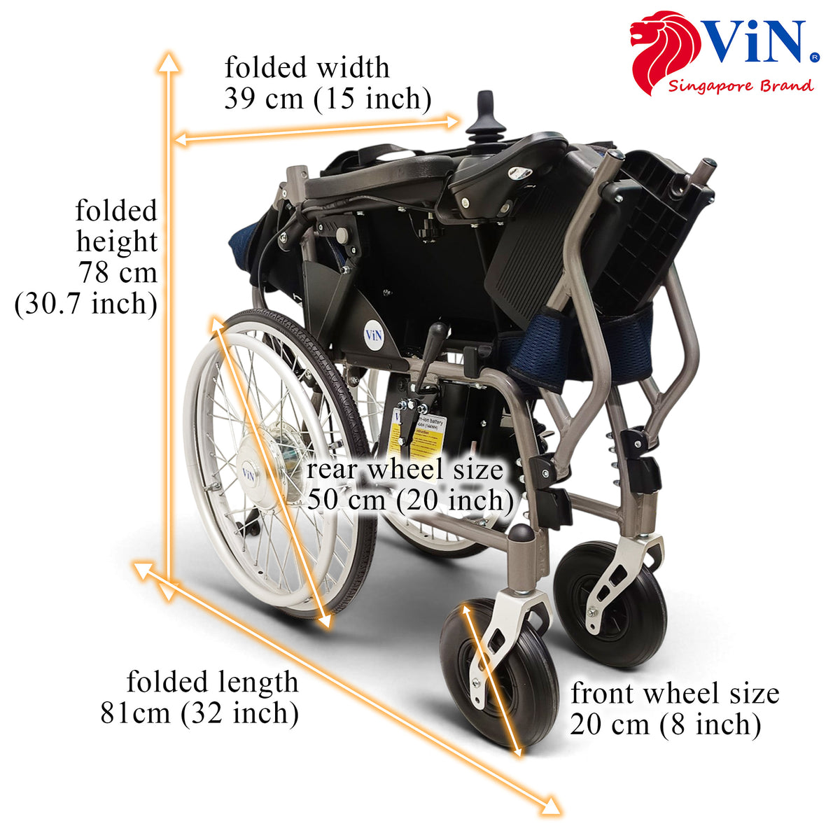 ViN-46A14-BW | Motorised Electric with Self Propelled Wheelchair +LTA Approved +Aluminum lightweight Anti Rust +Armrest Flip Up +Anti-Tipper