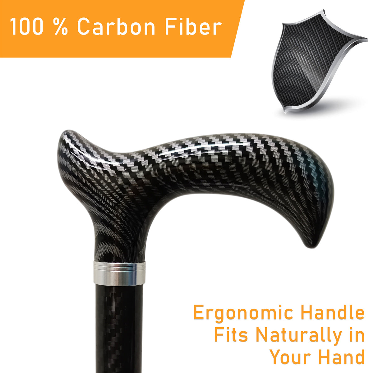 ViN-WS08 | Carbon Fiber Cane + Ultra lightweight 250 Gram + Self-Standing + 360 Degree Turn + 10 Section Adjustable +  Anti-Slip + Safety Strap + Flexible Tip + Large Quad Cane Base + Basic Base