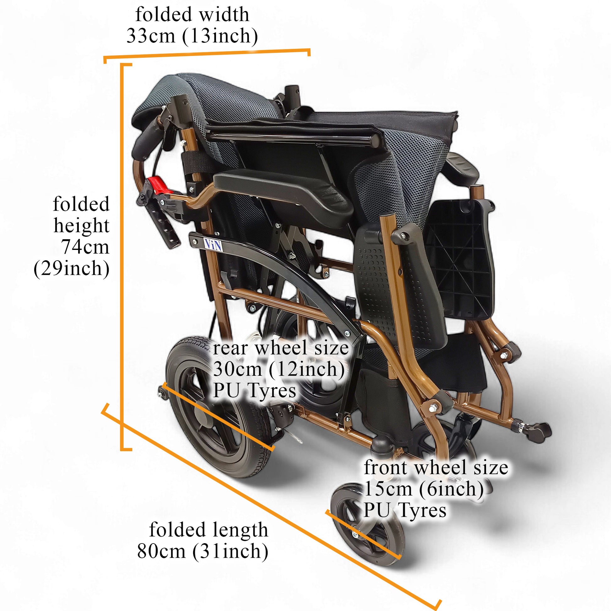 ViN DY820 Pushchair, compact wheelchair with Washable Cushion, flip-up armrest, retractable footrest, and anti-tipper safety
