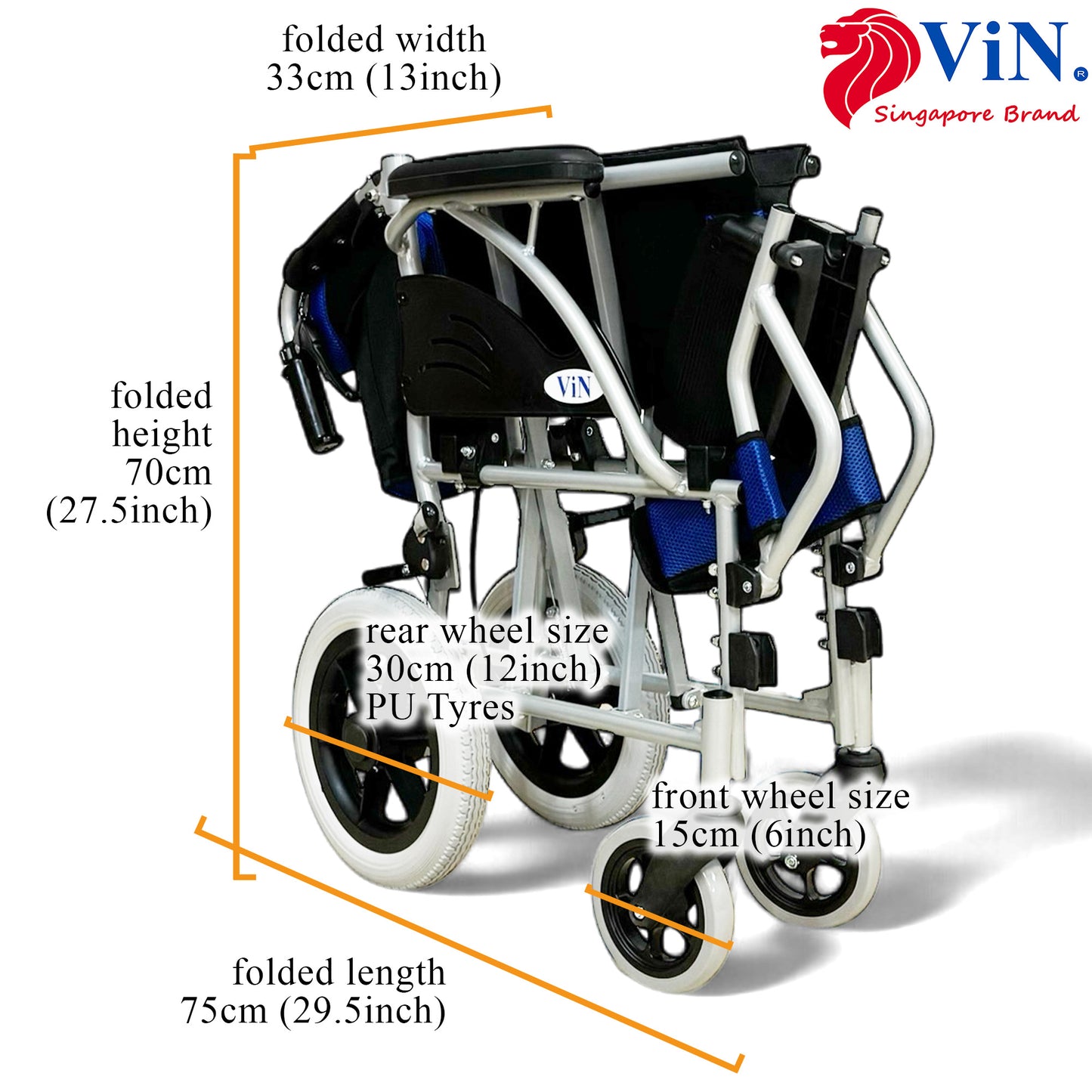 ViN-32AS Lightweight Wheelchair 10kg with Compact Retractable Footrest [Pushchair]
