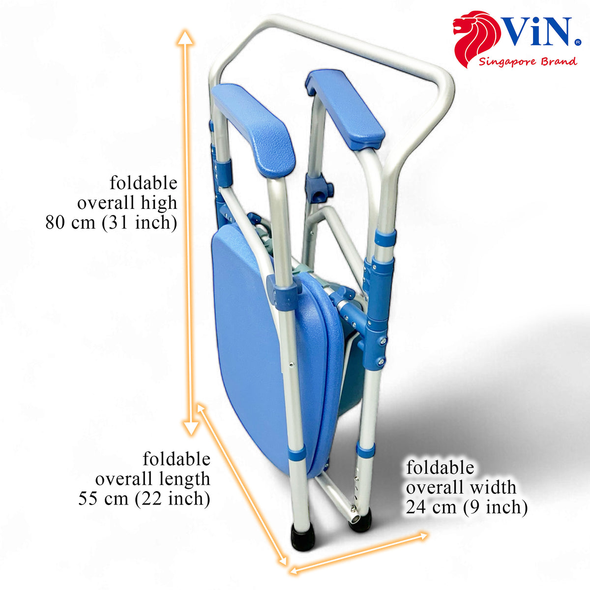 ViN K01 Commode Shower Chair, lightweight foldable commode with adjustable height and anti-rust design