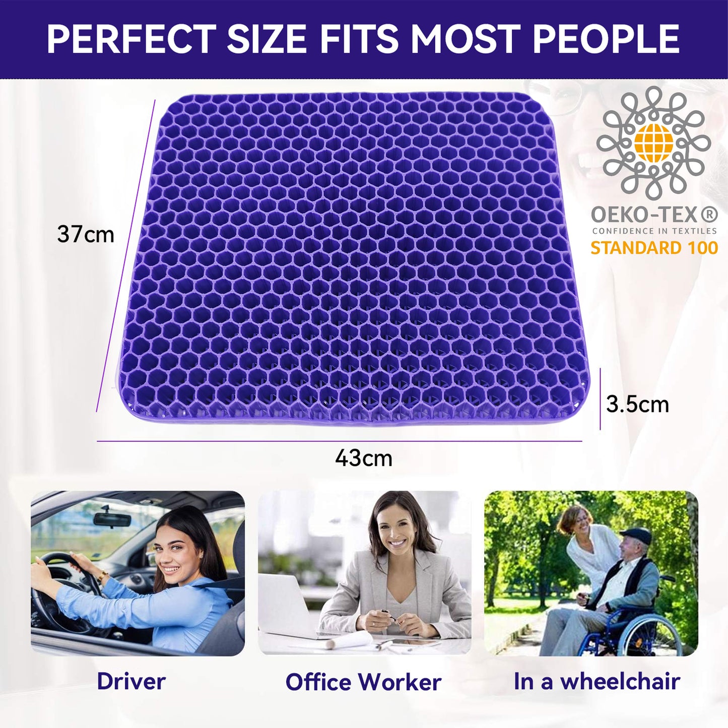 ViN C01 - Extra Thicken Gel Seat Cushion Stop Back & Sciatica Pain While Sitting!, for Car, Office & Wheelchair.