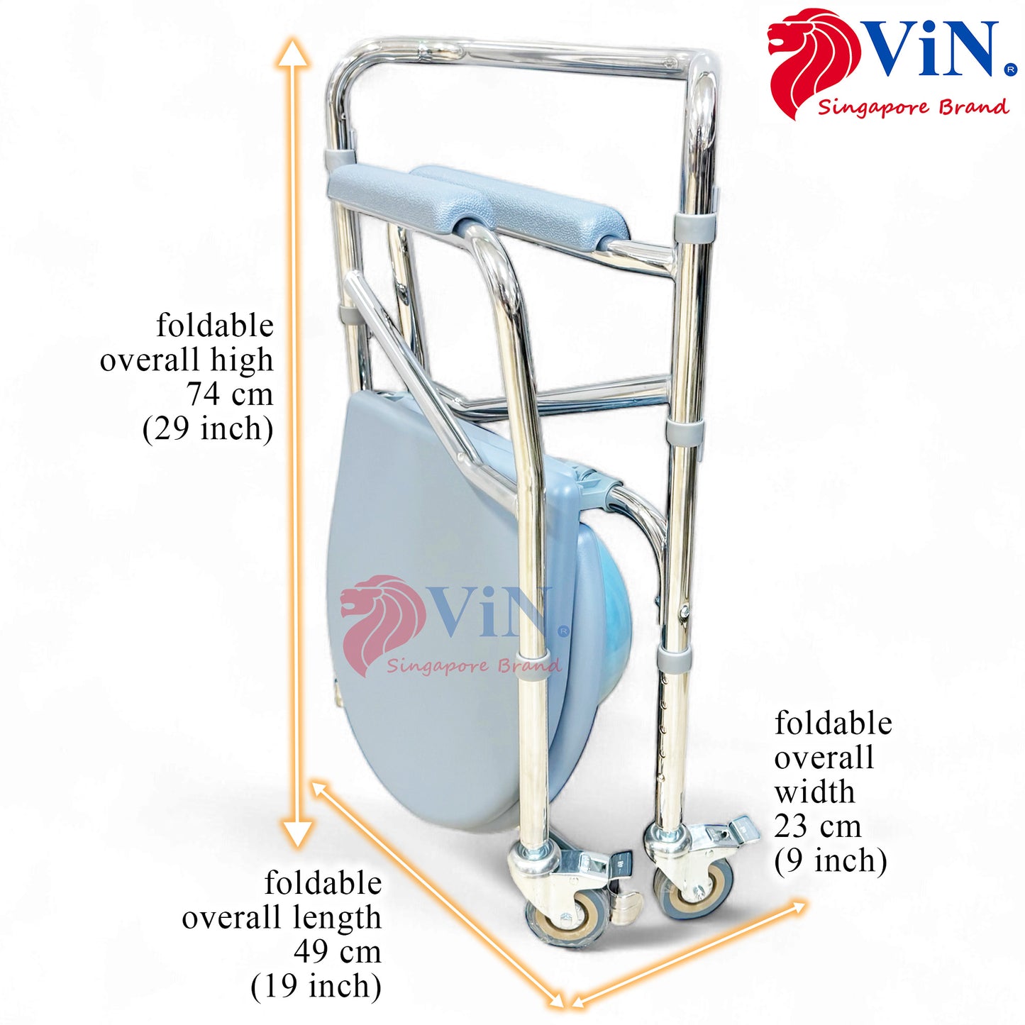 ViN-K03 Foldable Commode Chair with 4 Lockable Wheels [Foldable]