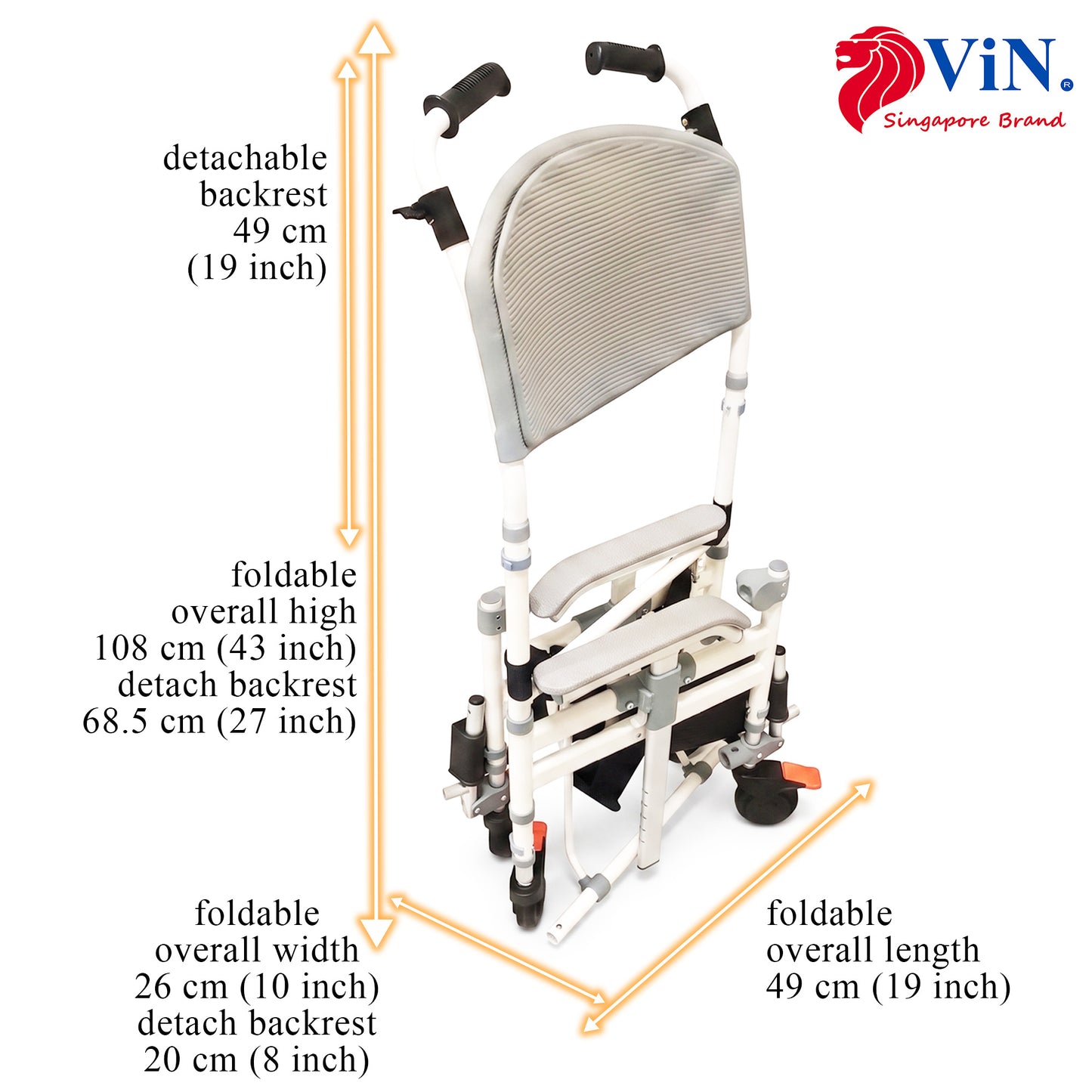 ViN-K05 Shower Commode Aluminum Toilet chair for Indoor [Foldable & Armrest Adjust Height]