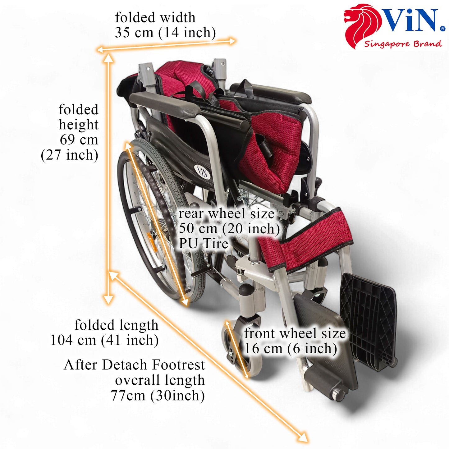 ViN-46A5M-16 Narrow Detachable Wheelchair [16 Inch Seat] Self Propelled