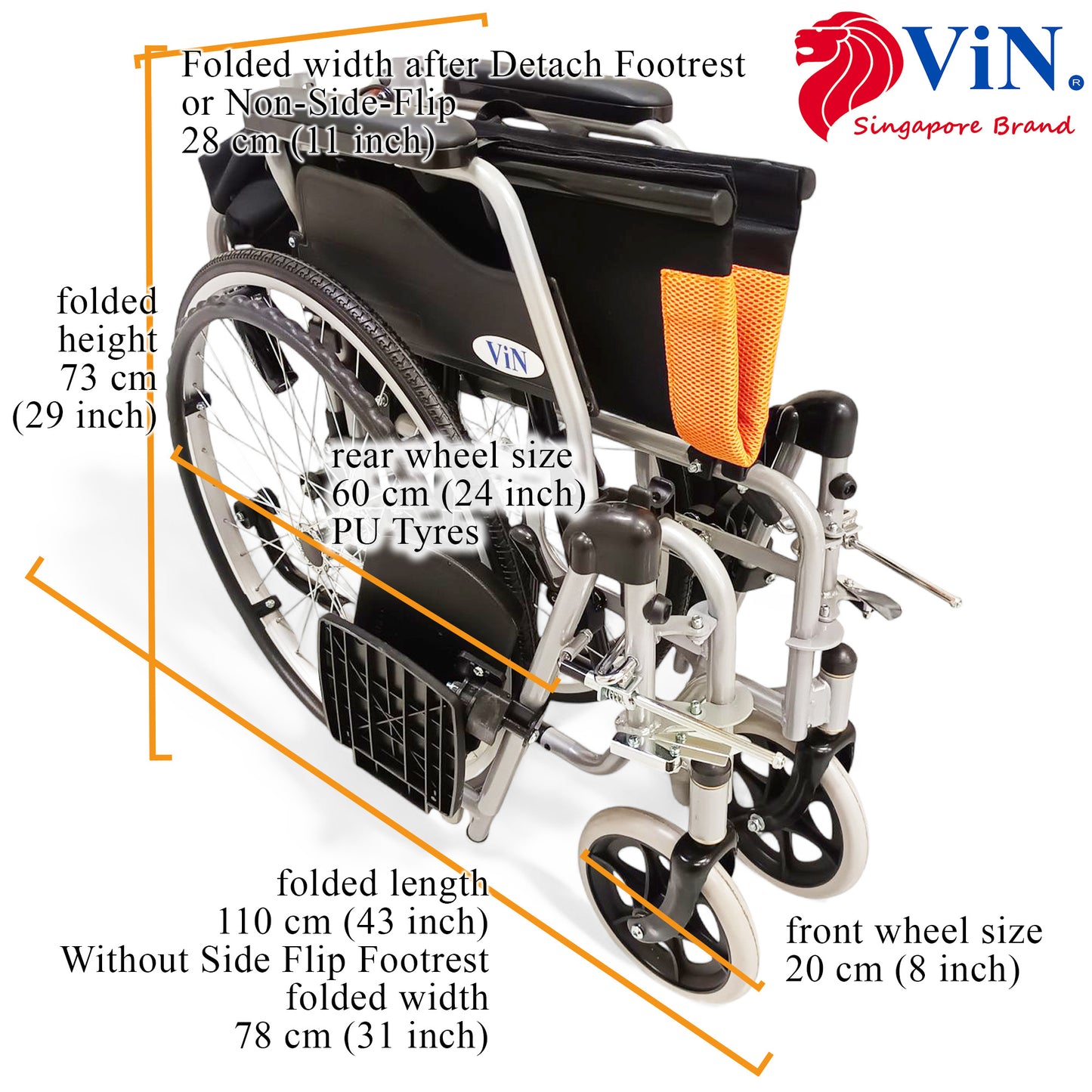 ViN-12A2-EL Wheelchair with Elevated Leg Rest & Anti-Tipper [Detachable] Self-Propelled